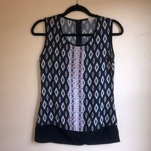Aztec blue shirt with pink and white designs